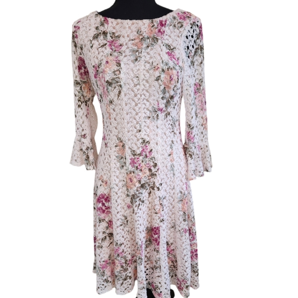 RABBIT RABBIT RABBIT flirty floral lace A line mini dress light pink size small